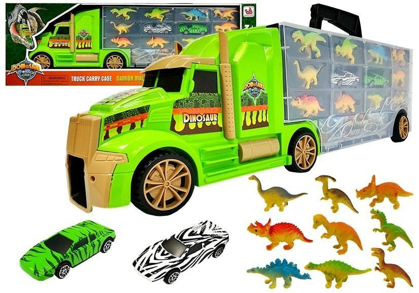 Nákladní auto transporter s dinosaury a tvarovým sorterem zelené