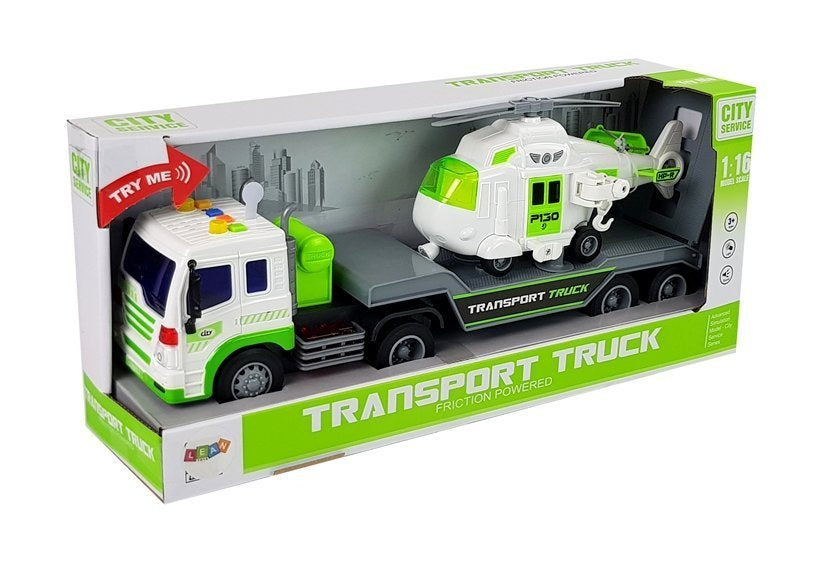 Nákladní auto transportér s helikoptérou na baterie 1:16