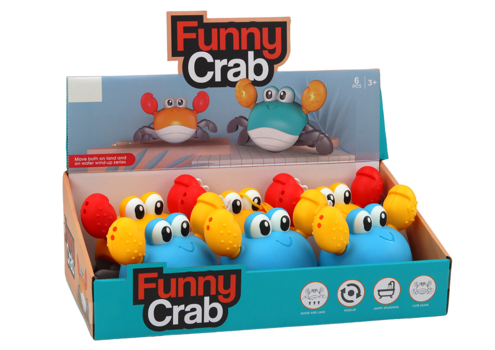 Nakręcovací krab do koupele - chodí a plave, modro-žlutý