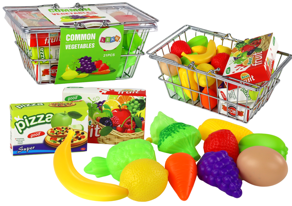 Nákupní košík s potravinami – ovoce zelenina kovový set