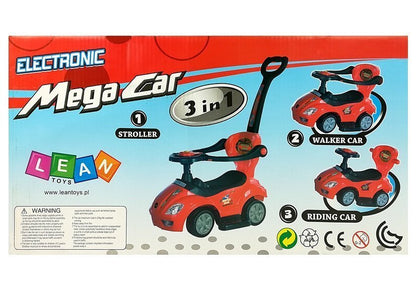 Odrážedlo 3v1 s vodící tyčí Mega Car červené