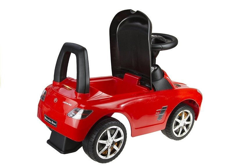 Odrážedlo Mercedes Benz SLS AMG s opěradlem a úložným prostorem červené