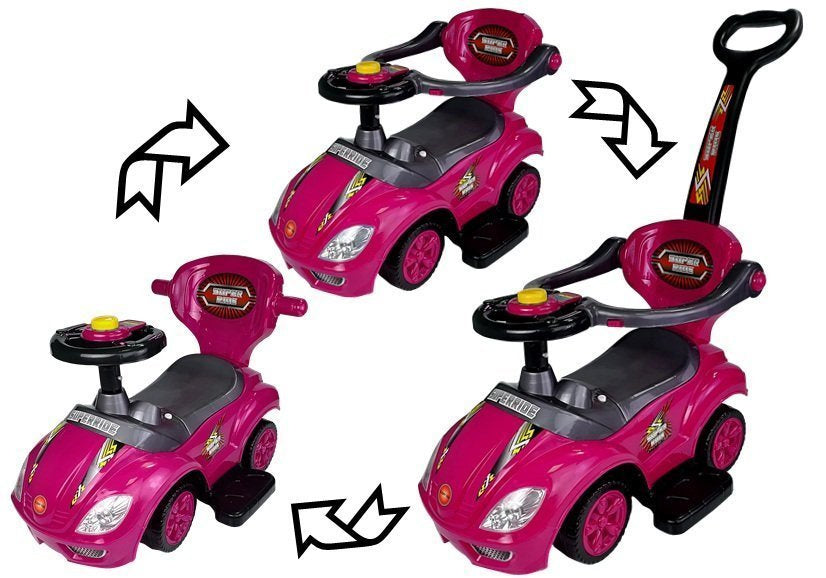 Odrážedlo s tyčí 3v1 se schránkou a klaksonem růžové