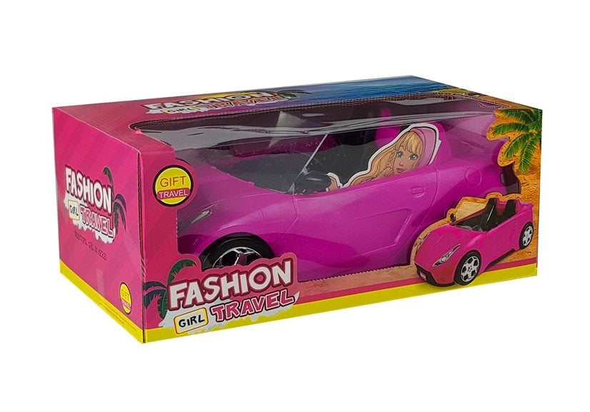 Panenčí auto kabriolet s bezpečnostními pásy 34 cm růžové