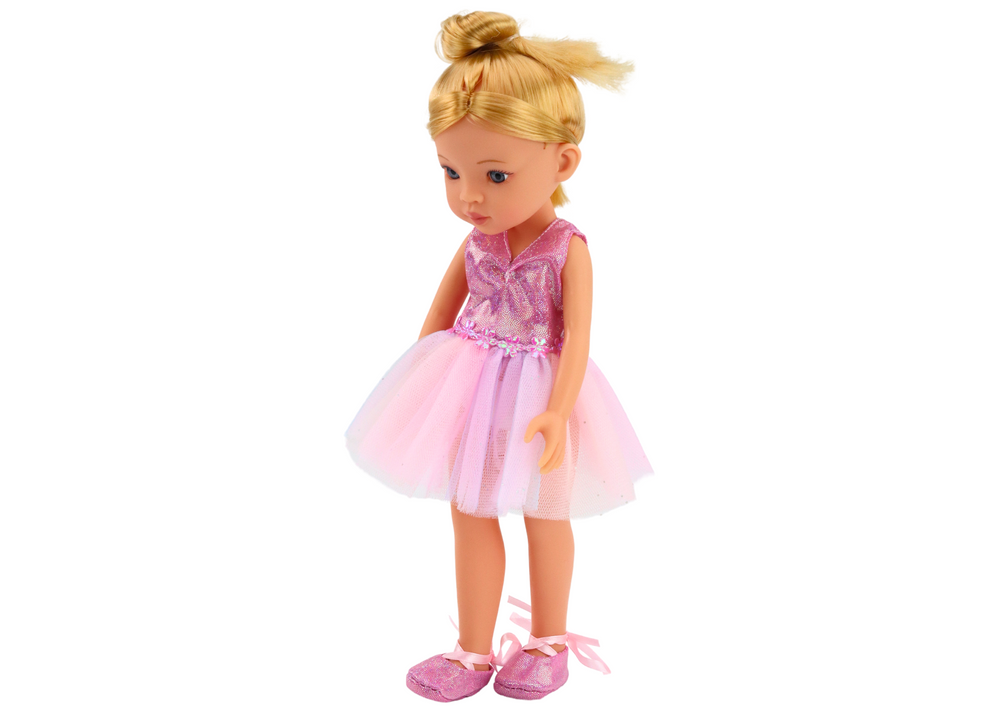 Panenka baletka s blond vlasy a růžovými šaty 33cm