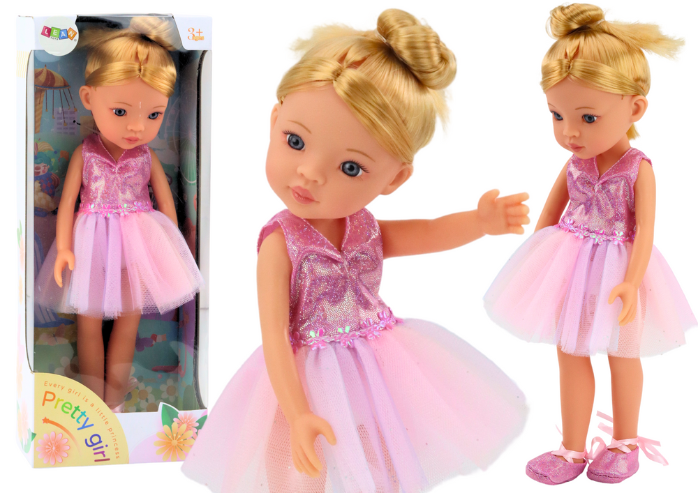 Panenka baletka s blond vlasy a růžovými šaty 33cm