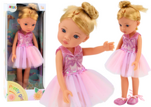 Panenka baletka s blond vlasy a růžovými šaty 33cm