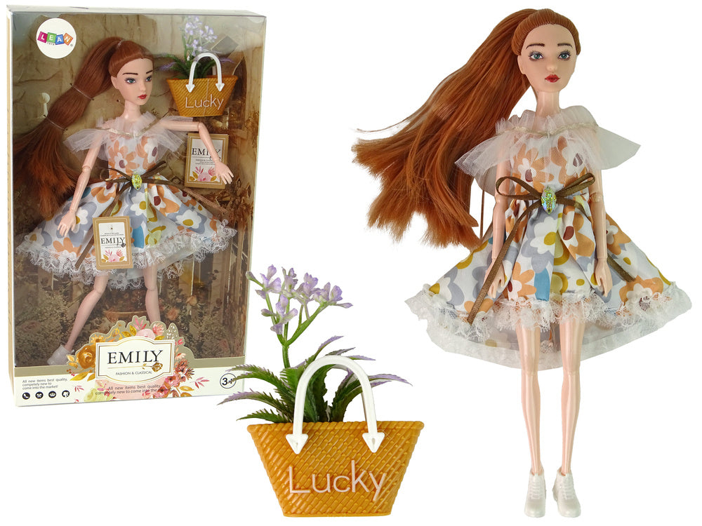 Panenka Emily s rudými vlasy a květinovou sukní – 30 cm