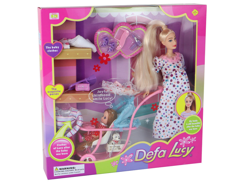 Panenka Lucy Maminka s miminkem a kočárkem XXL set