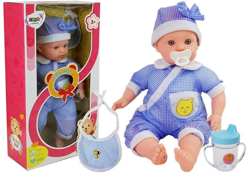 Panenka miminko 45 cm s lahvičkou a dudlíkem modré oblečení