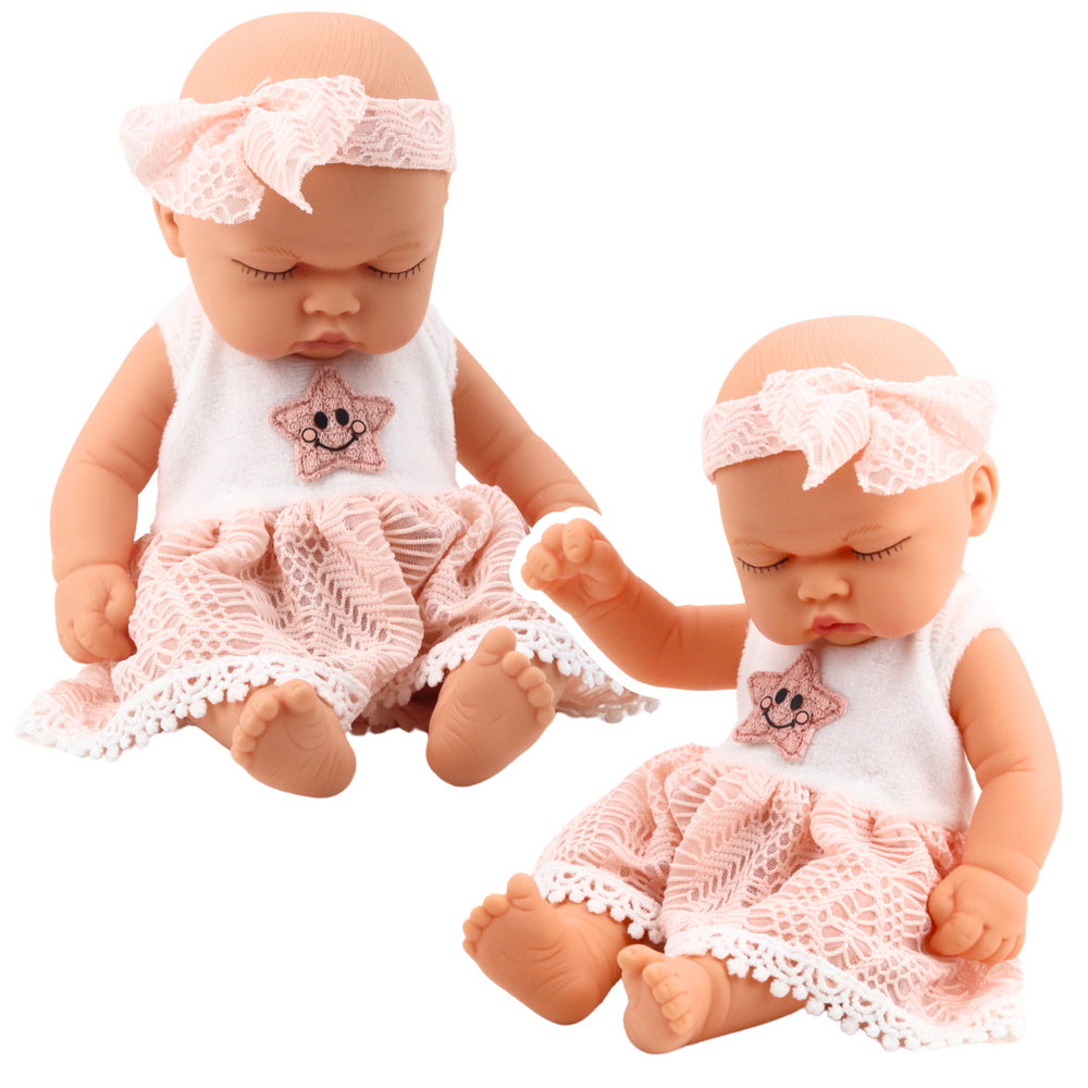 Panenka miminko růžové šatičky – s čelenkou 24 cm