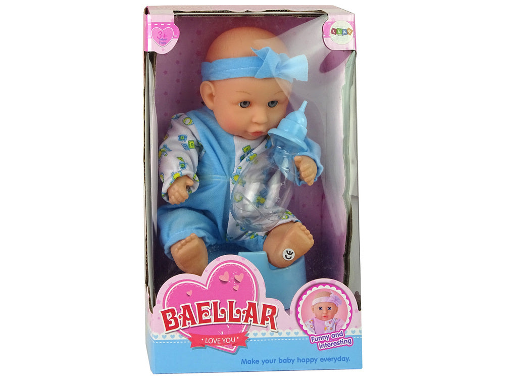 Panenka miminko s nočníkem a lahvičkou modrá 24 cm