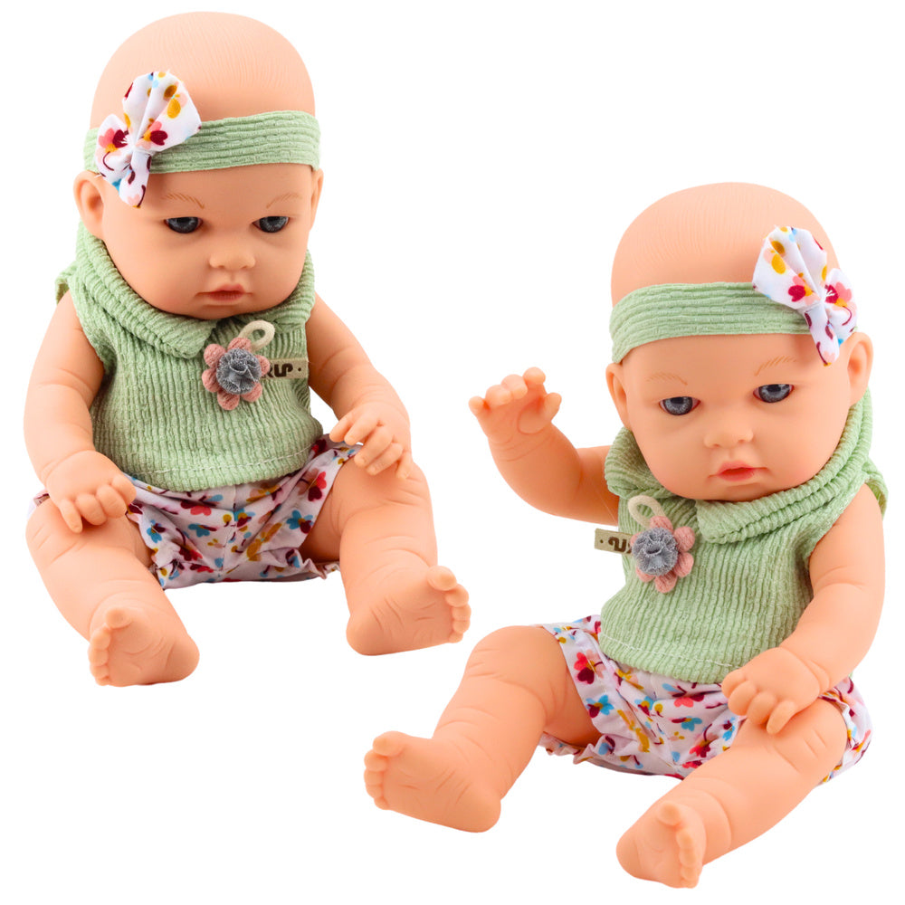 Panenka miminko zelené oblečení – s čelenkou 29cm