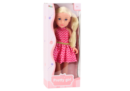 Panenka s blond vlasy v culíčcích růžové šaty 46cm pohyblivá
