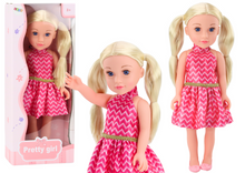 Panenka s blond vlasy v culíčcích růžové šaty 46cm pohyblivá