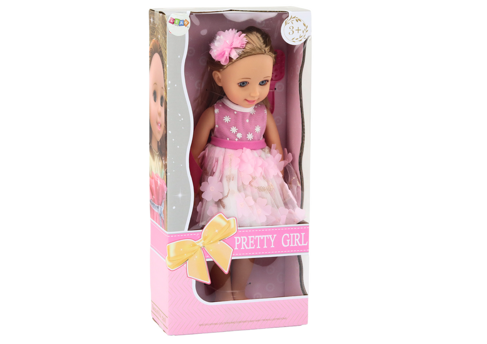 Panenka s dlouhými vlasy růžové šaty spona kartáček 38cm