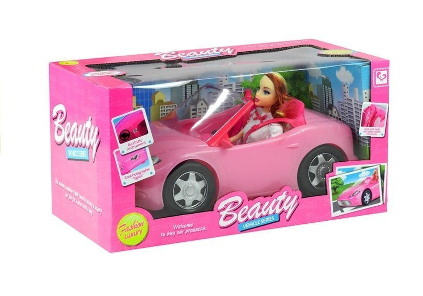 Panenka s kabriolet autem – růžové auto pro panenky