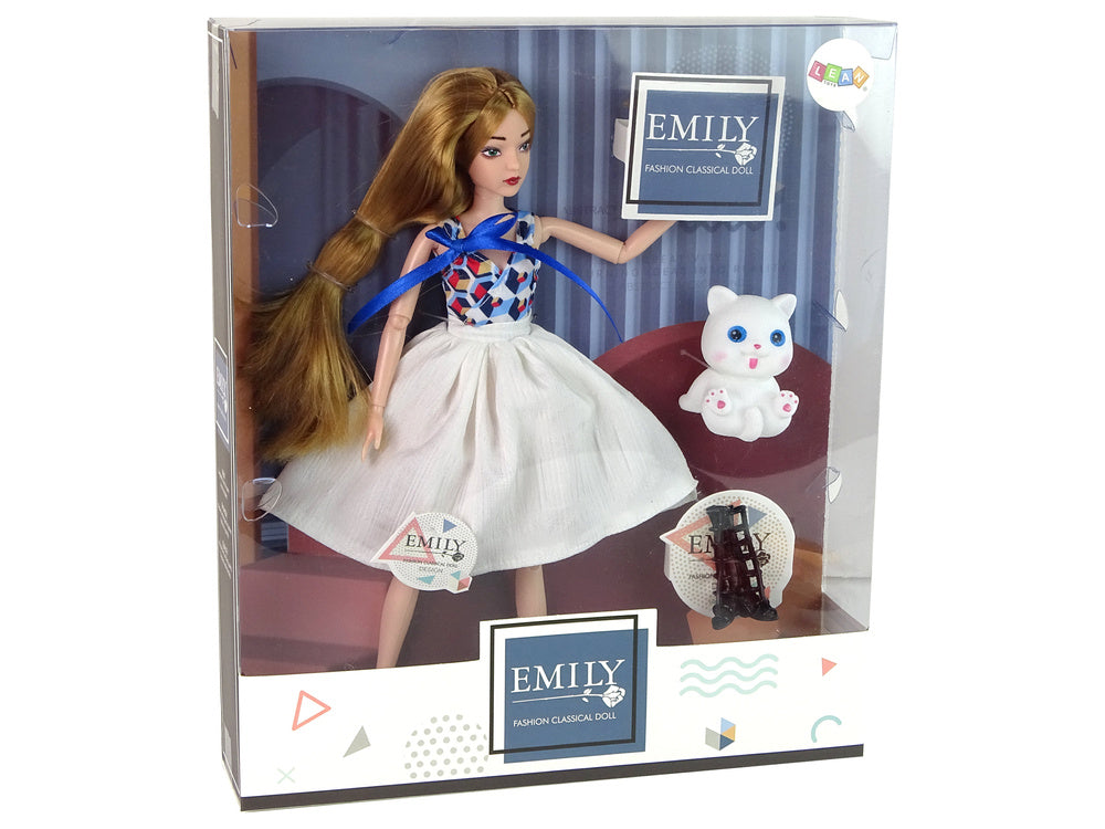 Panenka s kotětem dlouhé hnědé vlasy Emily 29 cm