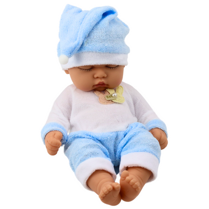 Panenka spící miminko – modrá pyžamka s čepičkou 24 cm