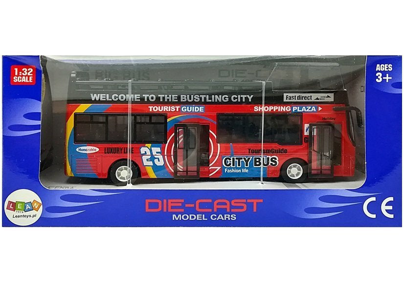 Patrový autobus se zvukem 1:32 otvírací dveře červený