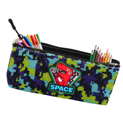 Penál kosmický dinosaurus pixelový styl modrý zelený 20x8cm