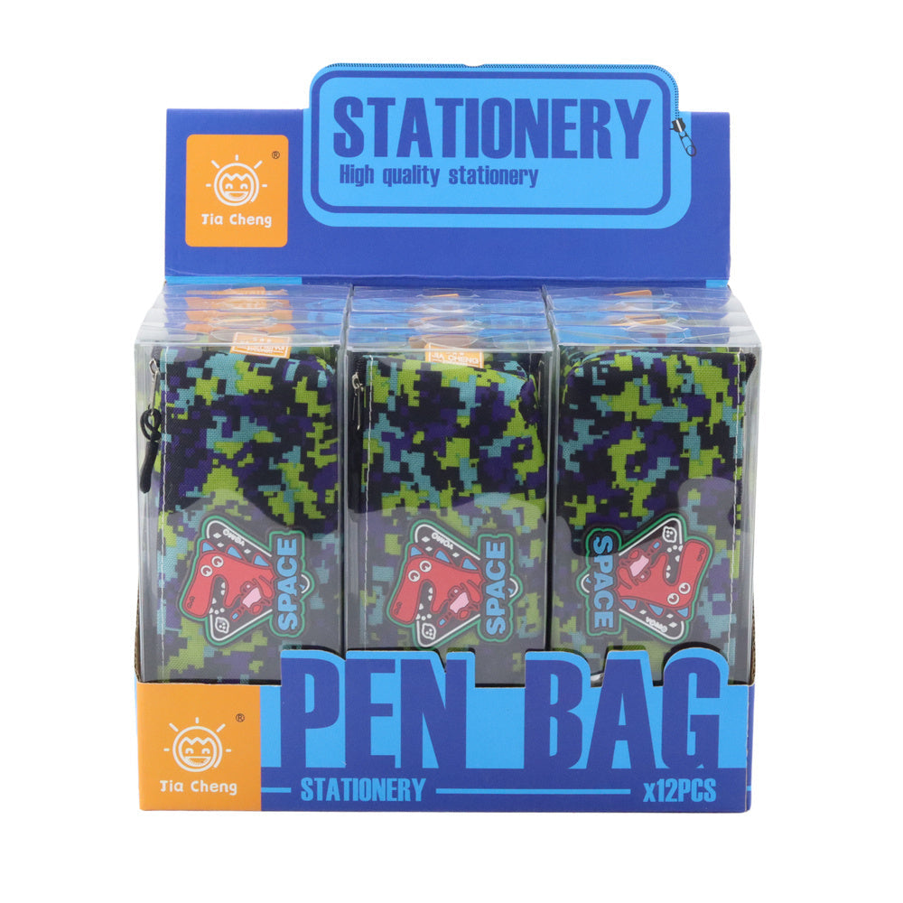 Penál kosmický dinosaurus pixelový styl modrý zelený 20x8cm