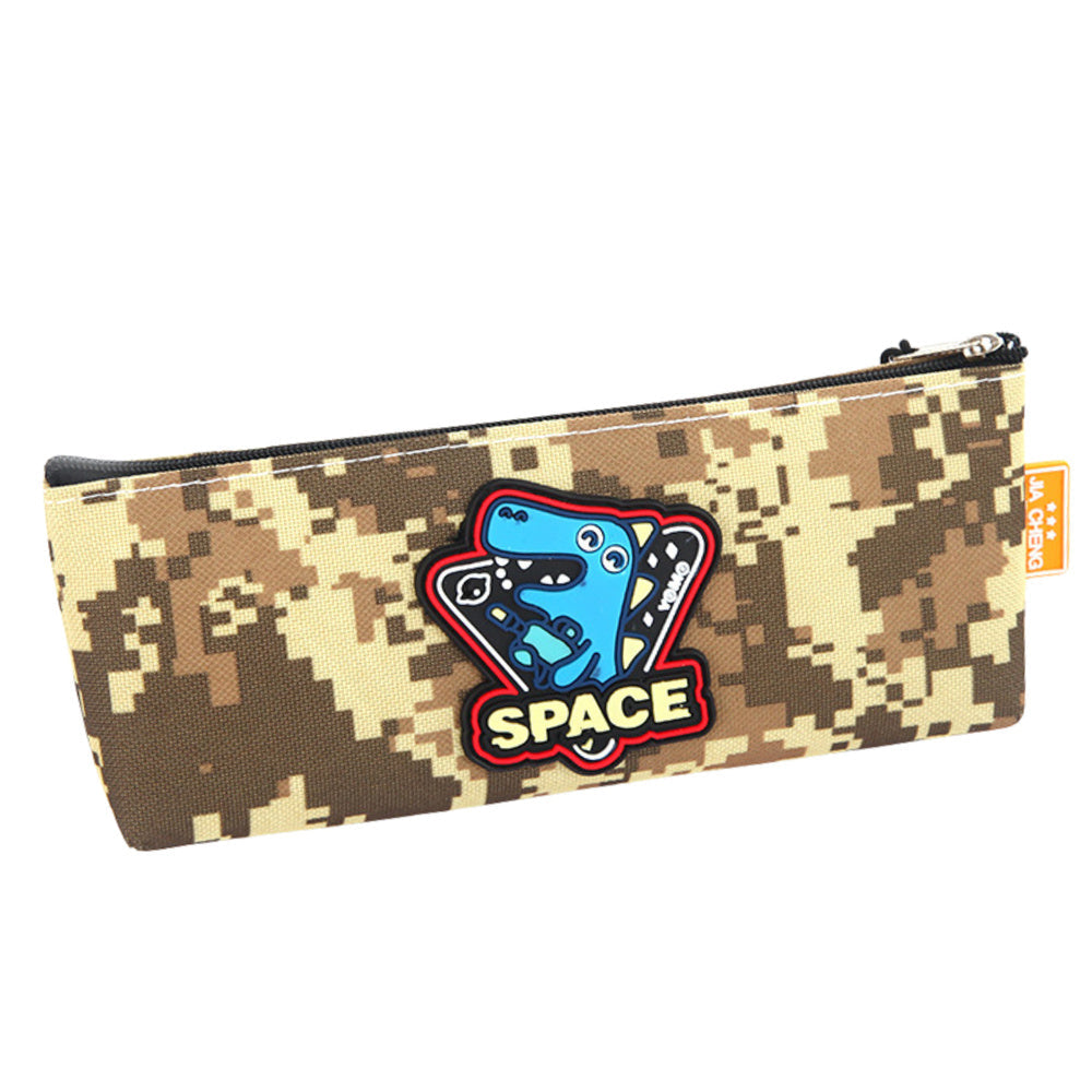 Penál s kosmickým dinosaurem pixelový vzor 20x8cm khaki