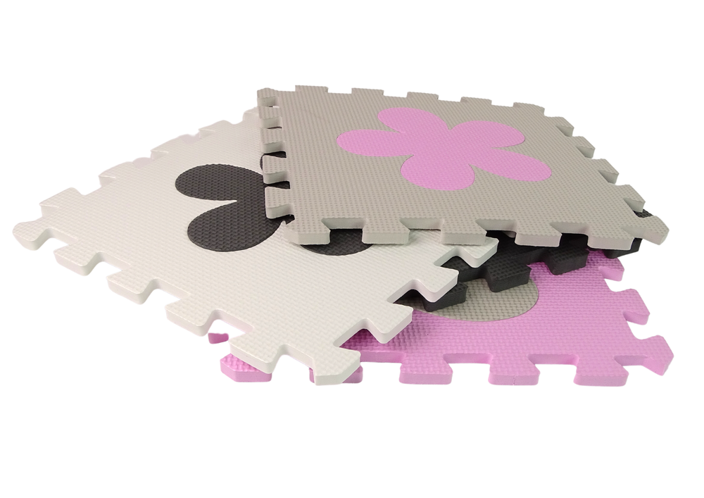 Pěnová edukační puzzle podložka pro miminka šedo-růžová 25 dílů