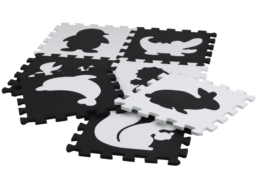Pěnové puzzle mata EVA černobílá – kontrastní 19 dílů