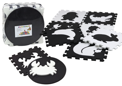 Pěnové puzzle mata EVA černobílá – kontrastní 19 dílů