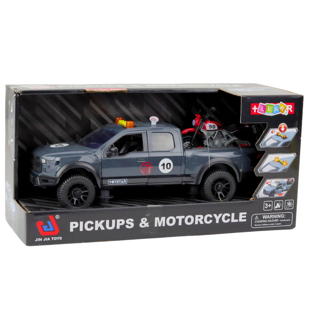 Pickup s motocyklem 1:12 – světla zvuky dveře | šedý