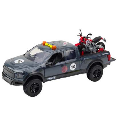 Pickup s motocyklem 1:12 – světla zvuky dveře | šedý