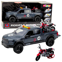 Pickup s motocyklem světla zvuky otvírací dveře šedý 1:12
