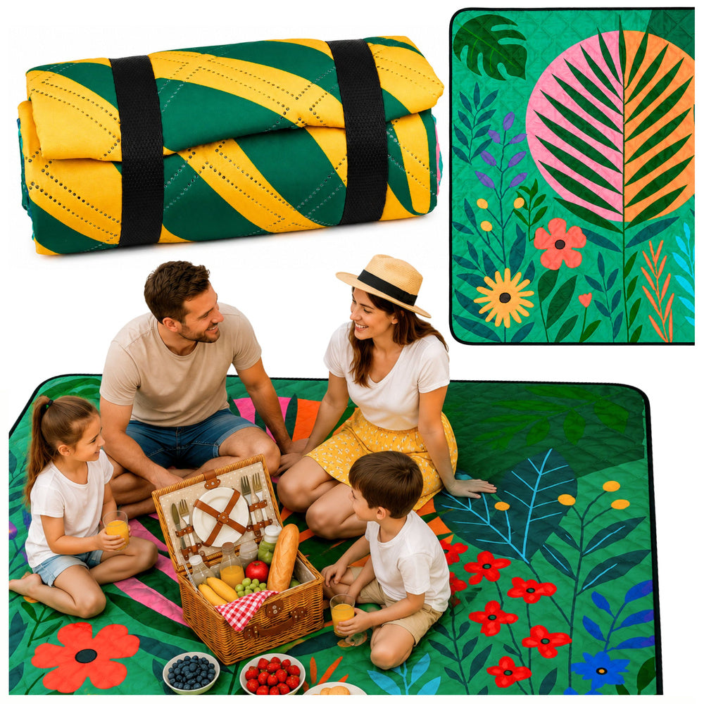 Pikniková deka s rostlinným motivem 100×150 cm – barevná