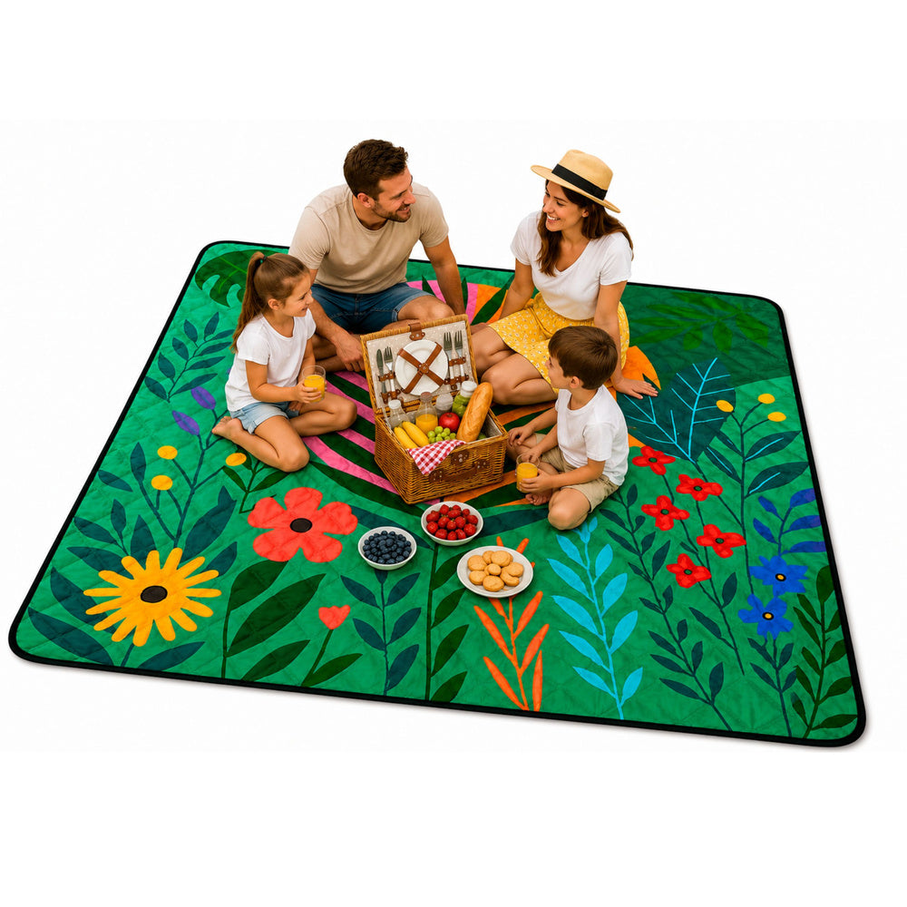 Pikniková deka s rostlinným motivem 100×150 cm – barevná