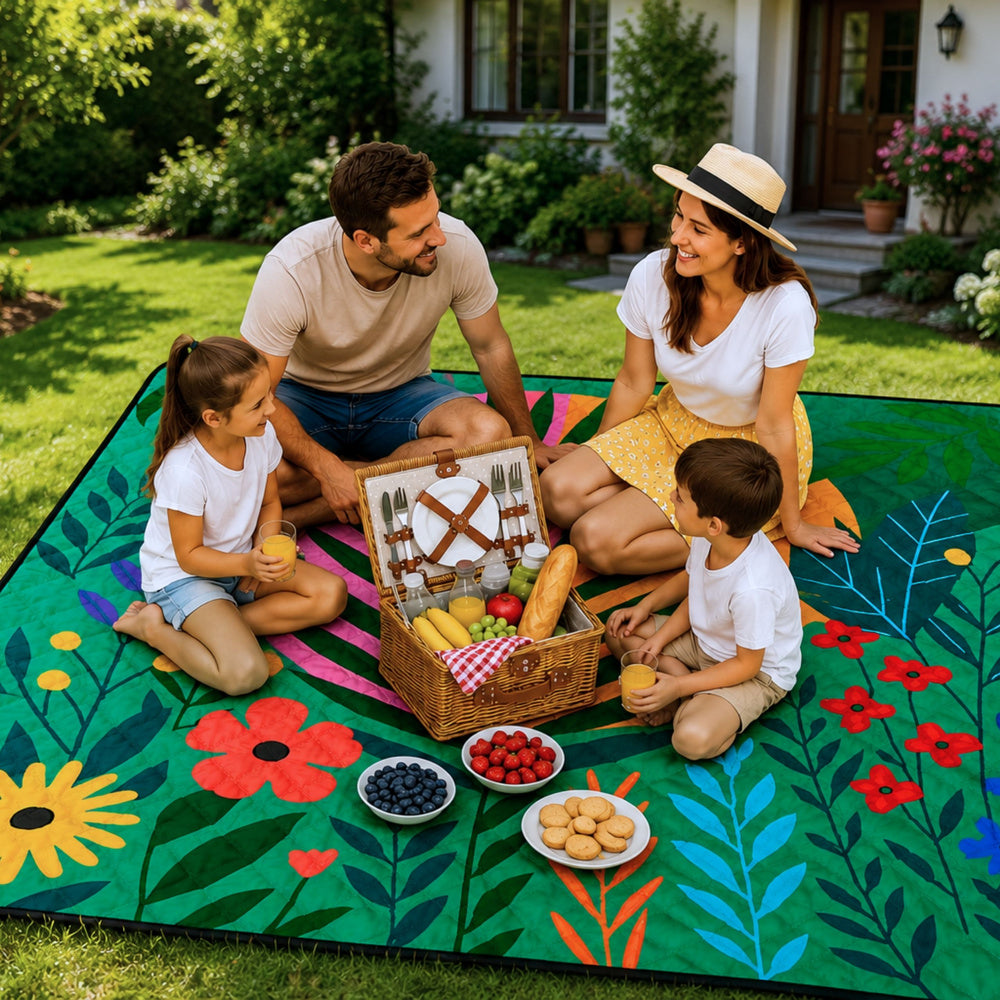 Pikniková deka s rostlinným motivem 100×150 cm – barevná