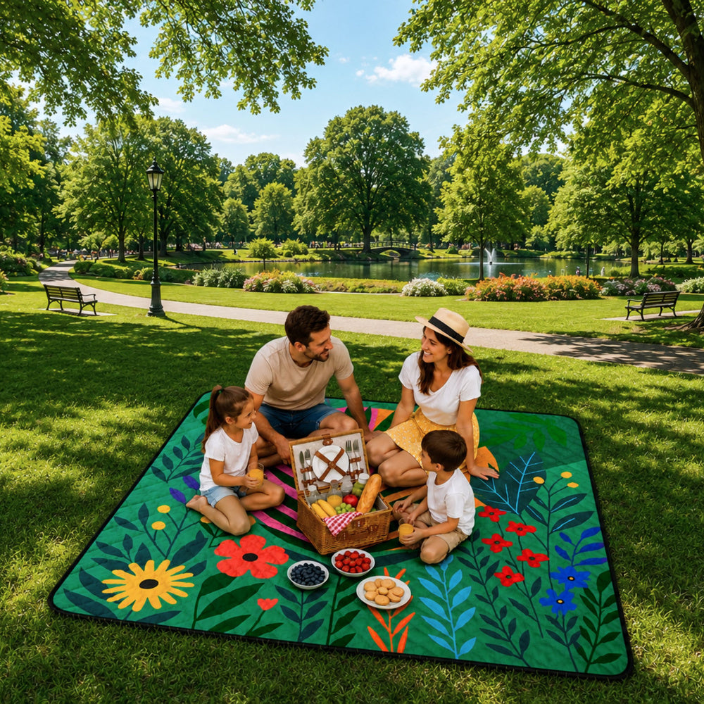 Pikniková deka s rostlinným motivem 100×150 cm – barevná