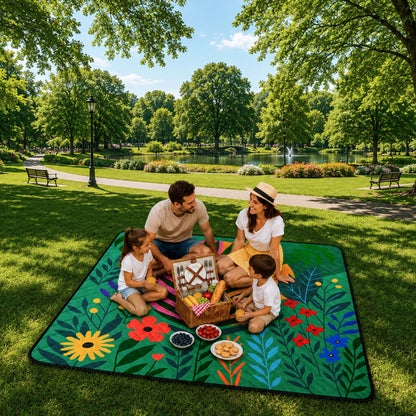 Pikniková deka s rostlinným motivem 100×150 cm – barevná