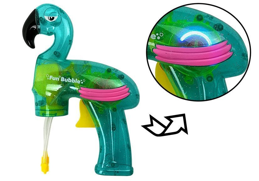 Pistole na mýdlové bubliny plameňák s náplněmi modrá