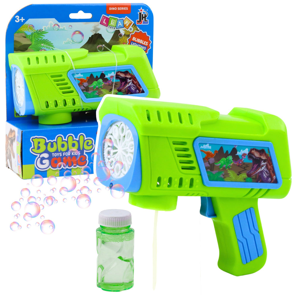 Pistole na mýdlové bubliny s LED – dinosaury zelená