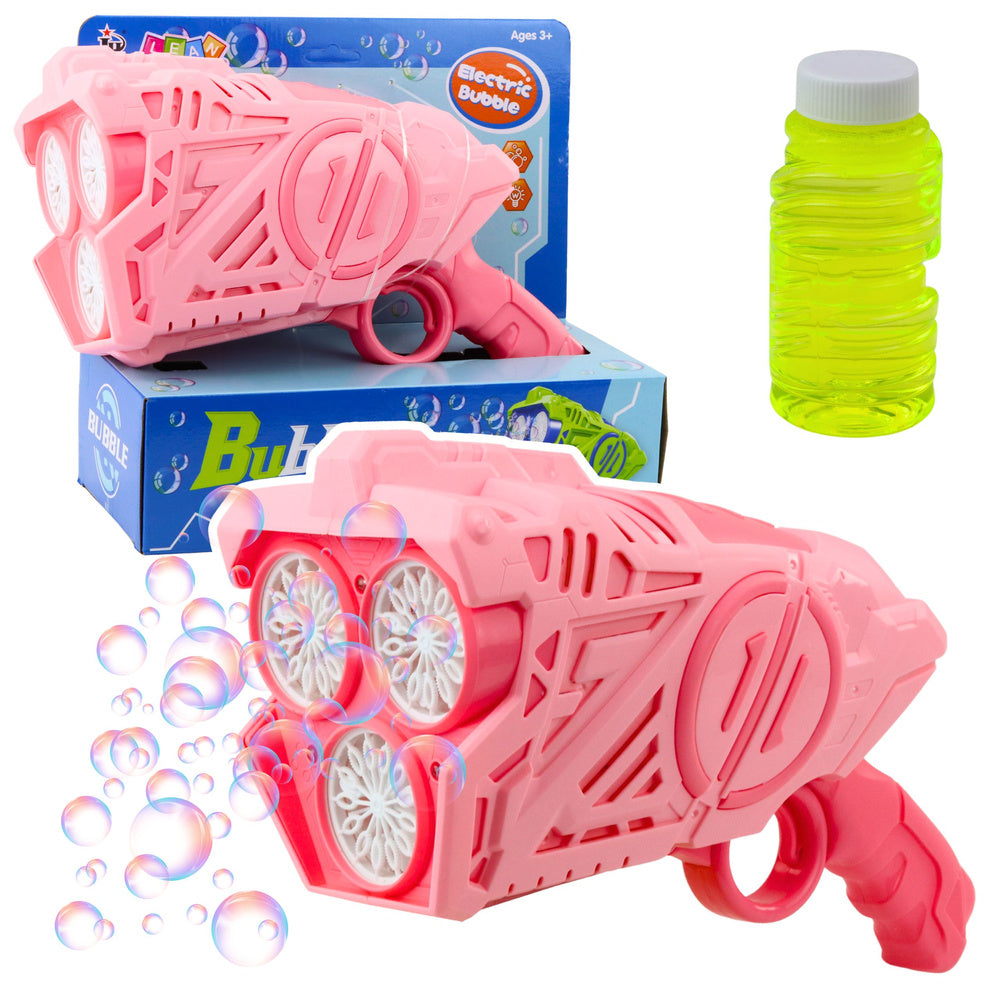 Pistole na mýdlové bubliny s LED světly – růžová baterie