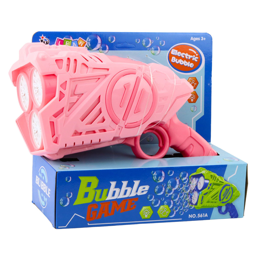 Pistole na mýdlové bubliny s LED světly – růžová baterie