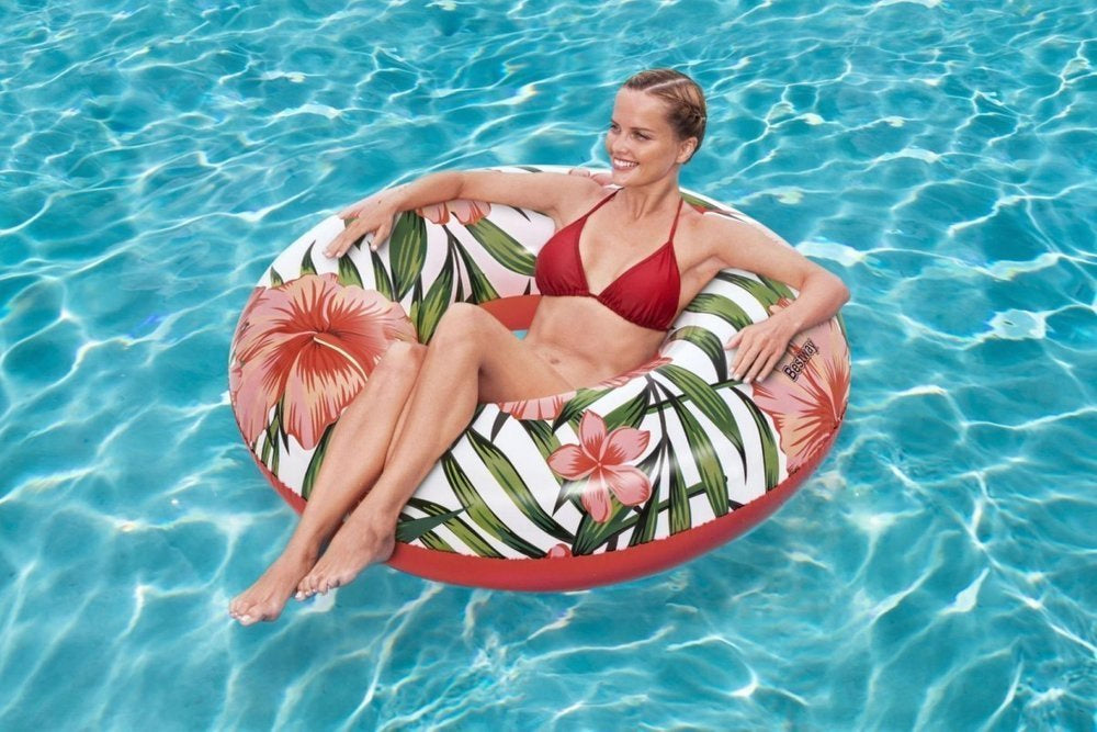 Plavací kruh srdce s palmami 119 cm – růžový | Bestway