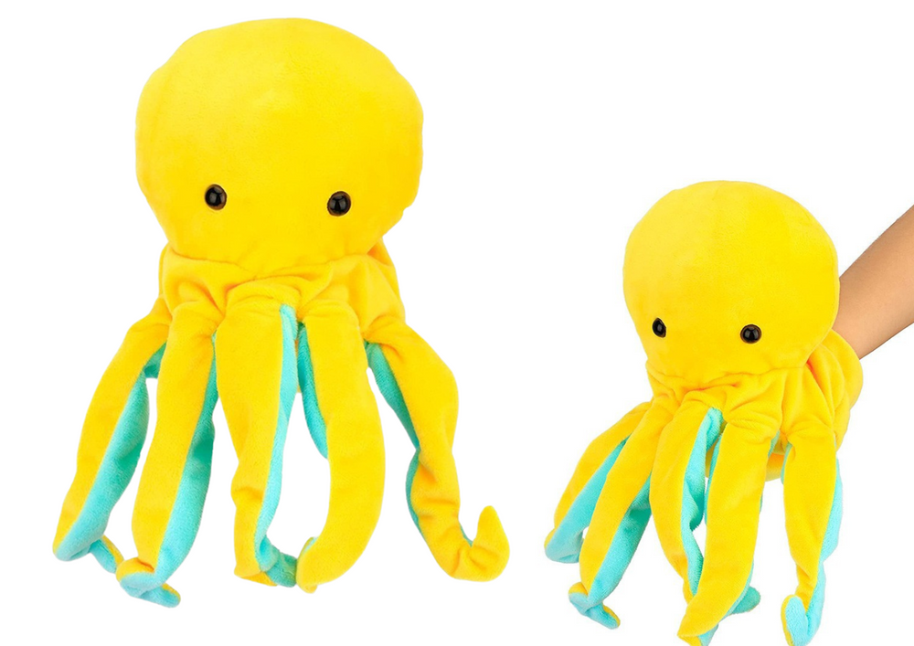 Plyšová chobotnice maňásek pro děti 25 cm žlutá