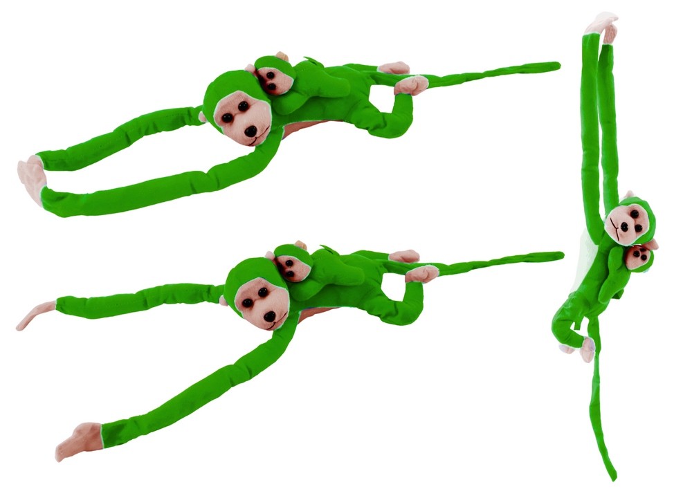 Plyšová opička s mládětem 70 cm zelená