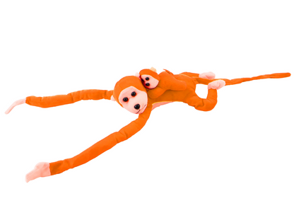 Plyšová opička s mládětem 90 cm oranžová se suchými zipy