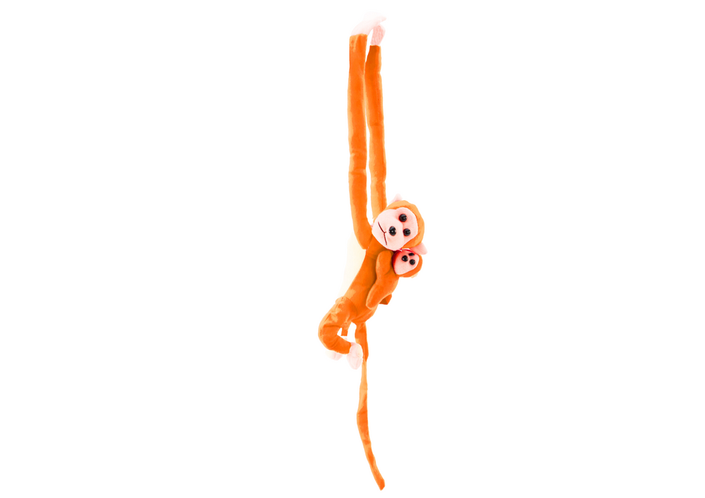 Plyšová opička s mládětem 90 cm oranžová se suchými zipy