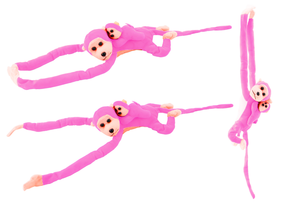 Plyšová opička s mládětem na suchý zip 70 cm růžová