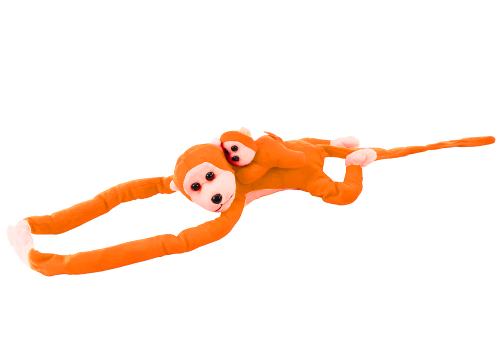 Plyšová opička s mládětem se zvukem a suchým zipem 70 cm oranžová