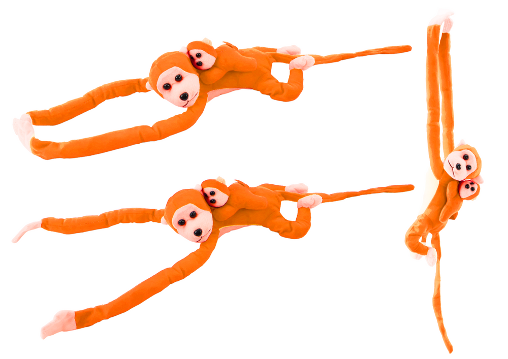 Plyšová opička s mládětem se zvukem a suchým zipem 70 cm oranžová